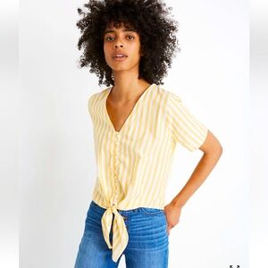 NWOT Madewell Tie Front Button Top in Pompano Stripe Bayside Warm Honeysuckle S